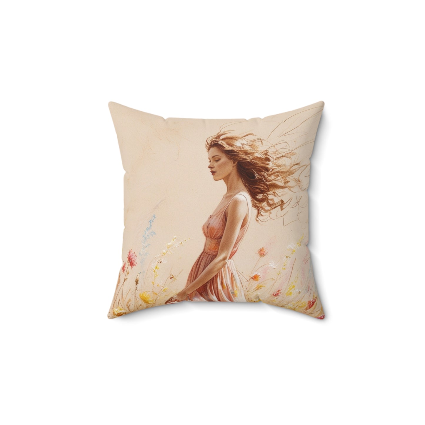 Vintage Woman Art Throw Pillow – Spun Polyester Square Cushion