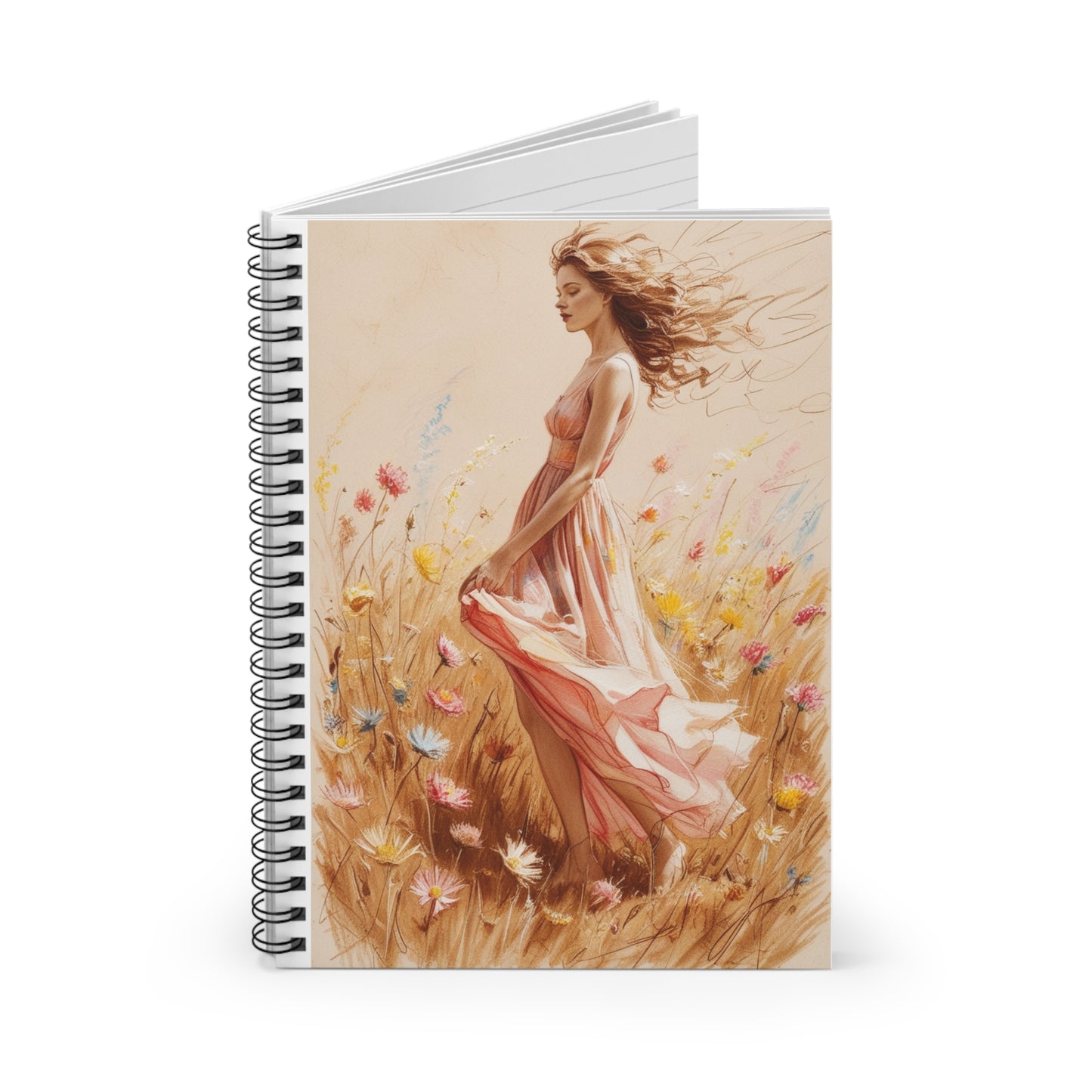 Vintage Woman Art Spiral Notebook – Ruled Line Journal